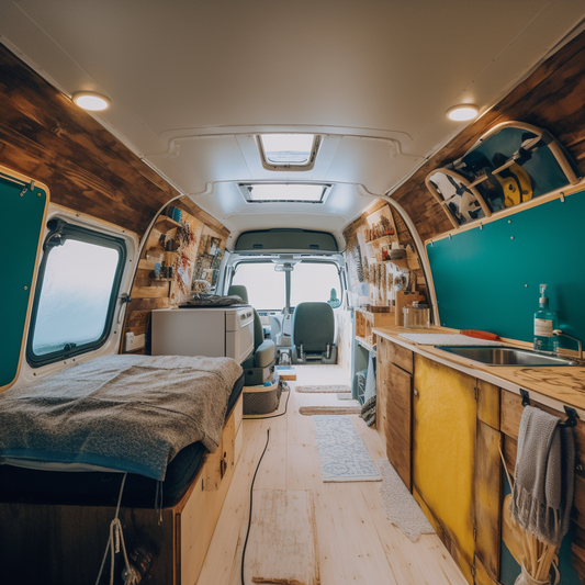 Inside campervan conversion, van life