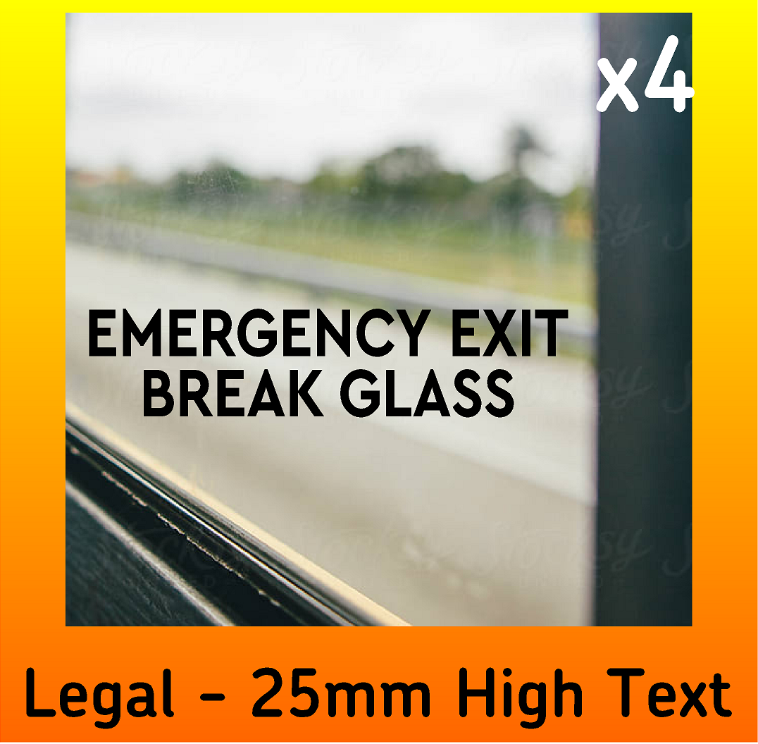 EMERGENCY EXIT BREAK GLASS Coach Bus Stickers