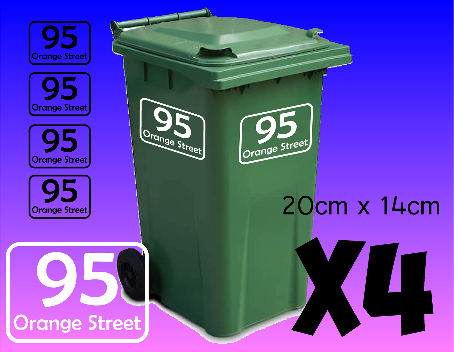 Bin Stickers | Wheelie Bin Number Stickers | Recycling Bin Stickers | x4